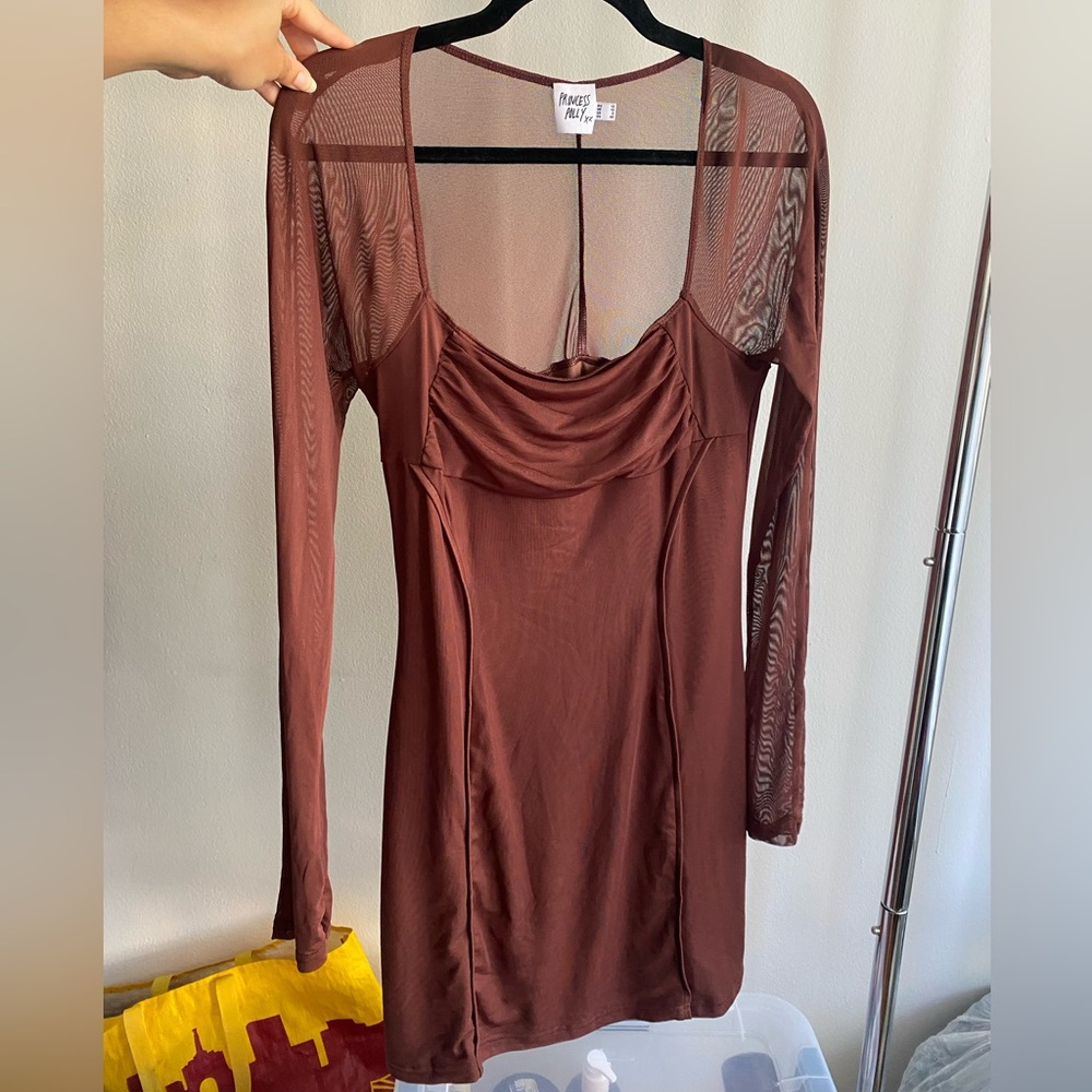 Princess Polly Brown Long Sleeve Mesh Dress